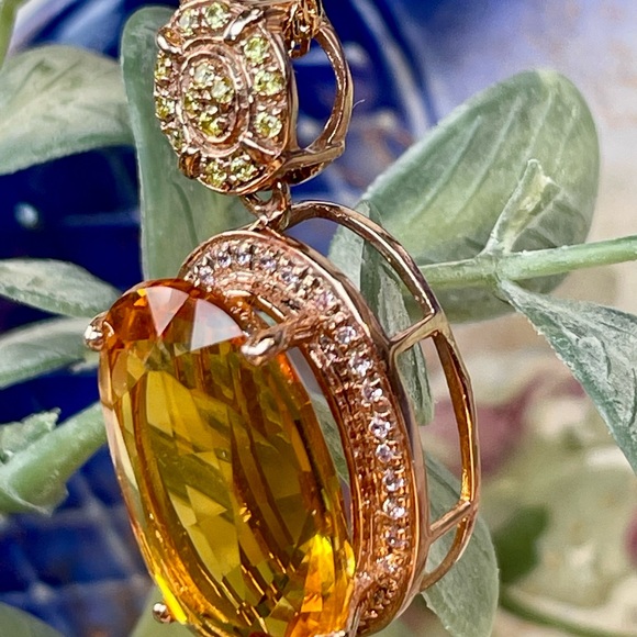 17ct‼️Citrine-Sapphire Rose Gold Electroplated Pendant. Yellow White Sapphire - Picture 14 of 15